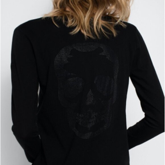 Zadig&Voltaire Black Strass Skull Long Sleeve NWOT - Picture 1 of 7